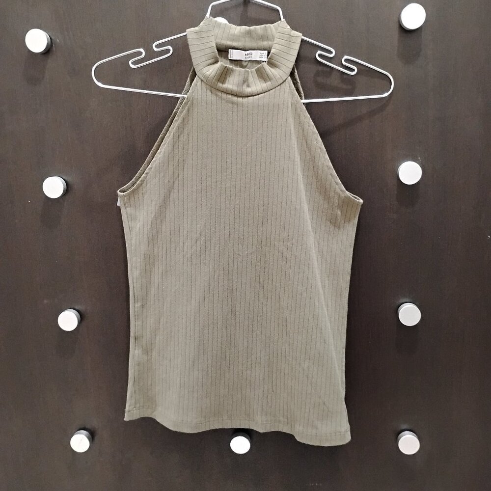 MANGO-MNG -S- TOP LIGHT OLIVE GREEN - KNIT TOP
